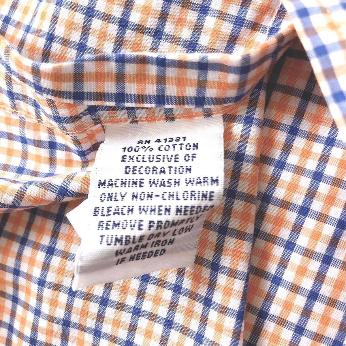 RALPH LAUREN ラルフローレン ボタンダウン シャツ チェック 長袖 オレンジ ブルー コットン100% ロゴ刺繍 ネイビー 大きいサイズ XL相当_画像9