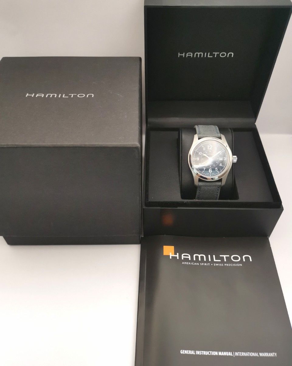 美品 HAMILTON ハミルトン H706050 カーキ デイト ネイビー文字盤 自動巻き 時計