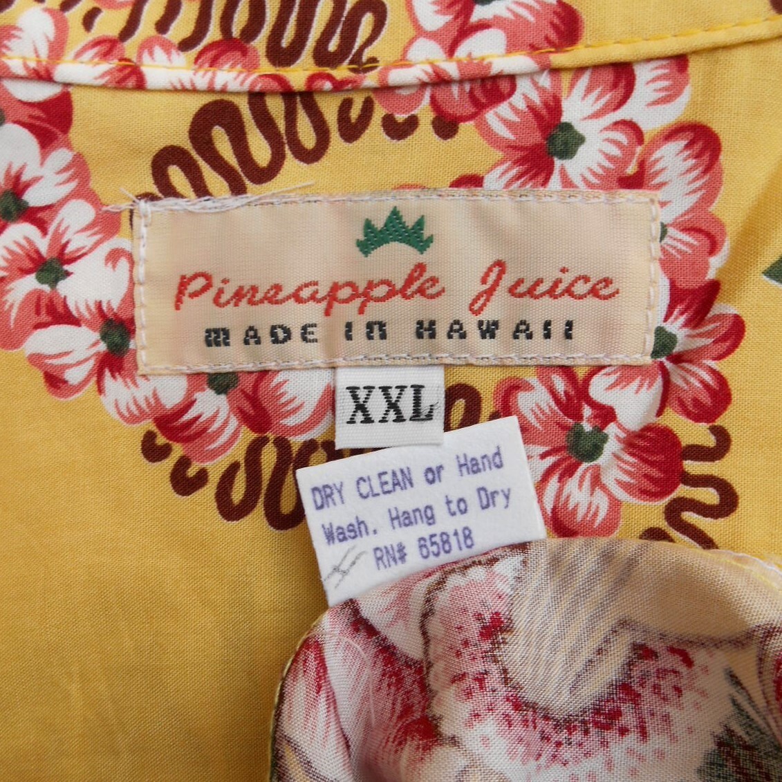 未使用 Pineapple Juice パイナップルジュース ハワイアンシャツ XXL アロハ USA製 ビッグサイズ レーヨン イエロー ハイビスカスxウクレレの画像5