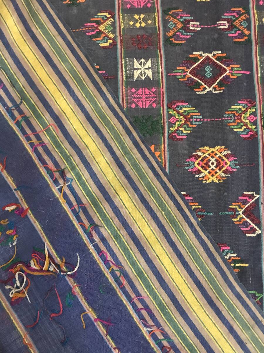 （希少） 古布　ブータン　民族衣装　キラ　素晴らしい刺繍の織物　検 刺繍 織物 衣装 染織 アジア 民藝 古民藝_布の裏側（左）