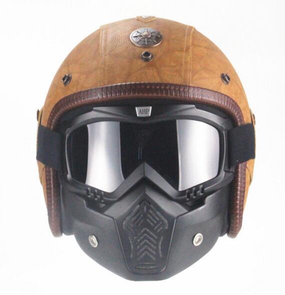 新入荷 バイク ジェットヘルメット ハーレーヘルメット PUレザー バイザー付き ゴーグル マスク付 L_画像1