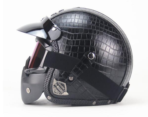 新入荷 バイク ジェットヘルメット ハーレーヘルメット PUレザー バイザー付き ゴーグル マスク付 -XXL_画像1