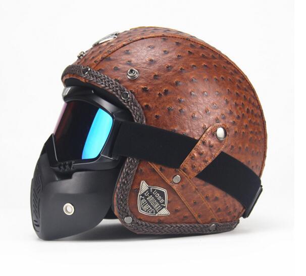 新入荷 バイク ジェットヘルメット ハーレーヘルメット PUレザー バイザー付き ゴーグル マスク付 -XXL_画像2