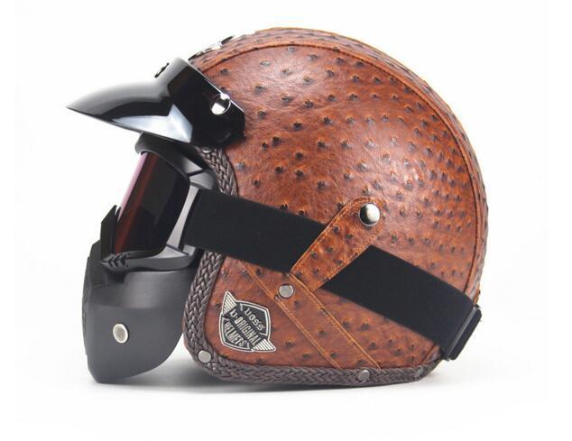 新入荷 バイク ジェットヘルメット ハーレーヘルメット PUレザー バイザー付き ゴーグル マスク付 -XXL_画像3