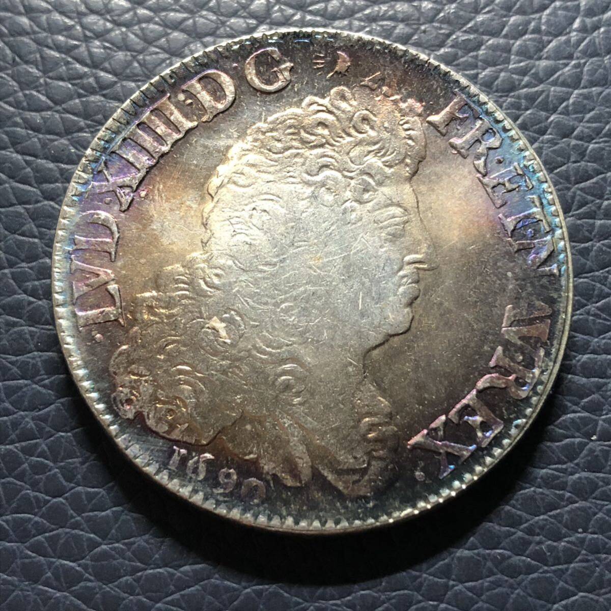 外国古銭 フランス　1690年　ルイ14世　フランス国王 銀貨 大型銀貨 貿易銀　古銭　_画像2