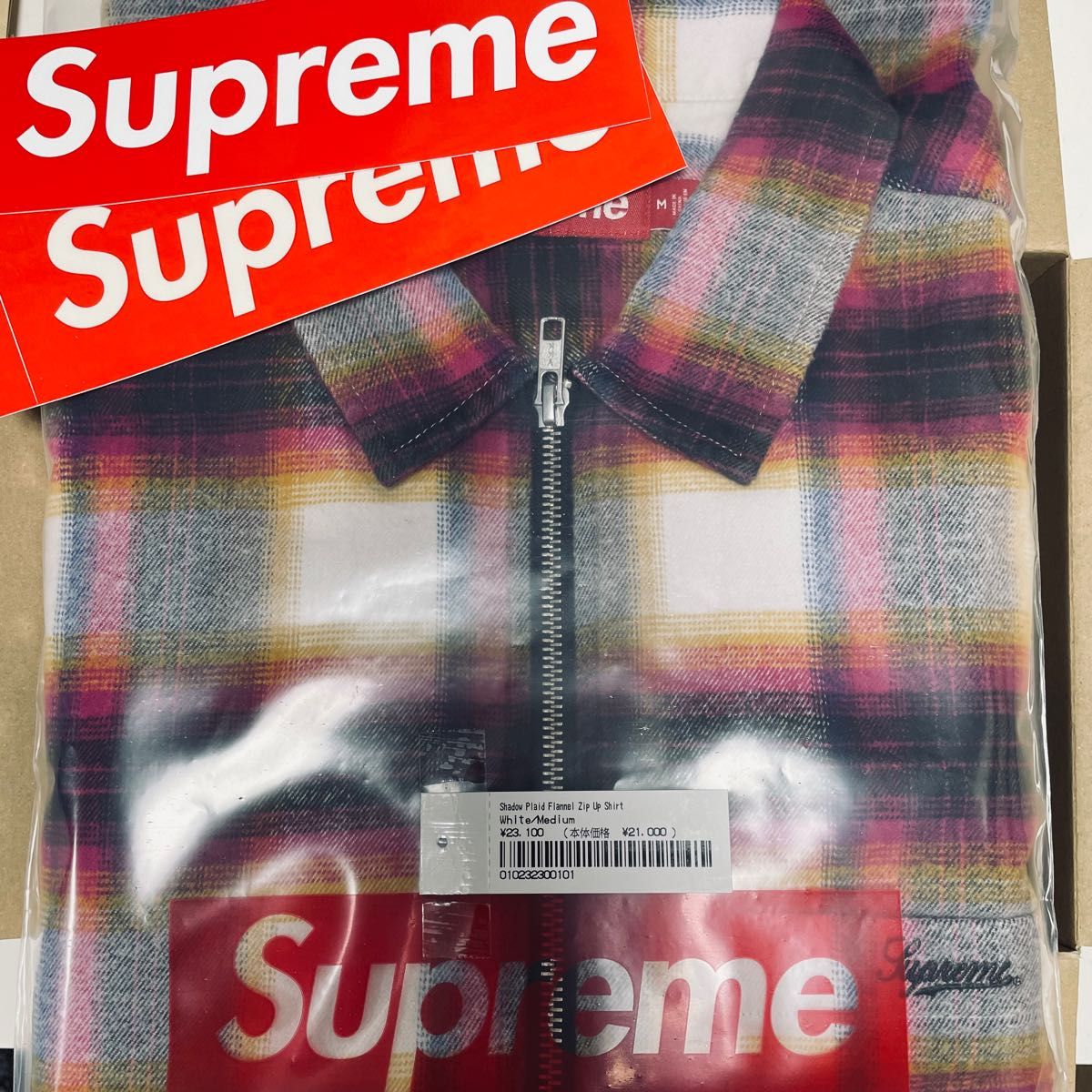 【定価以下】Supreme Shadow Plaid Flannel Zip Up Shirt ホワイト　シュプリーム 