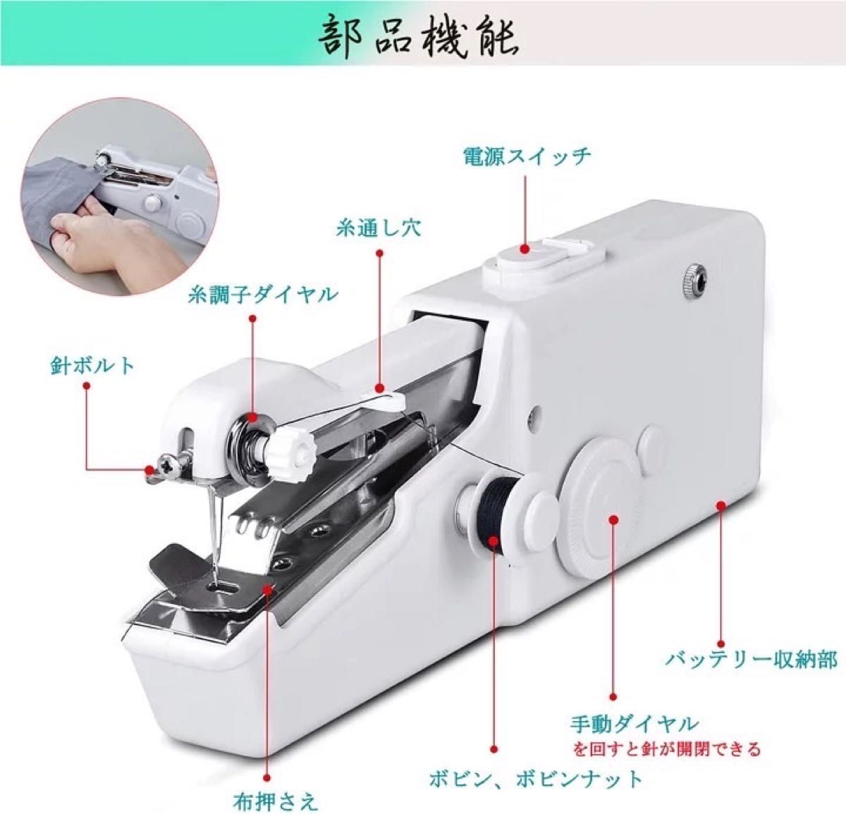 ハンドミシン ハンディミシン ミニ電動 小型 片手で縫える 手持ちミシン 初心者向け 裾上げ 操作簡単 便利