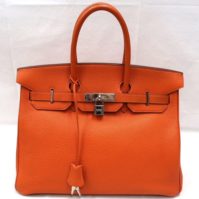 【美品】HERMES／エルメス　バーキン35　トゴ　オレンジ　□E刻印　ハンドバッグ　500100074