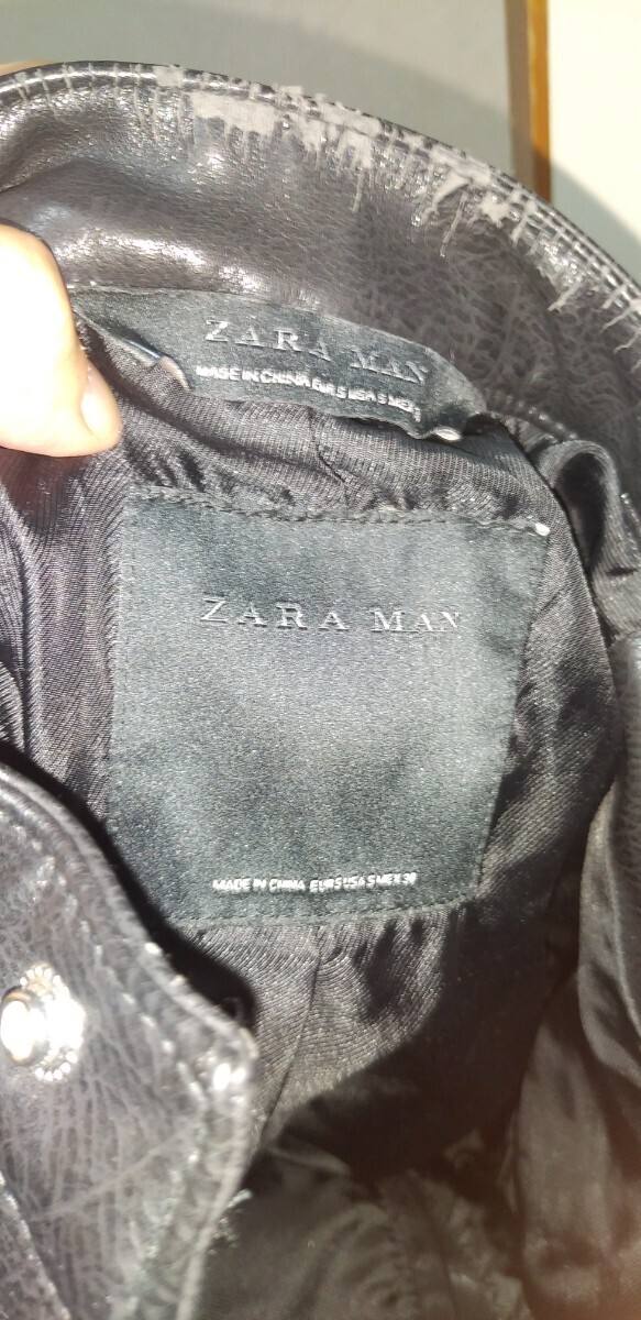 送料無料 国内 正規 ザラ マン シンシテック シングル ライダース レザー ジャケット S 黒 ZARA MAN riders leather JACKET ダブル