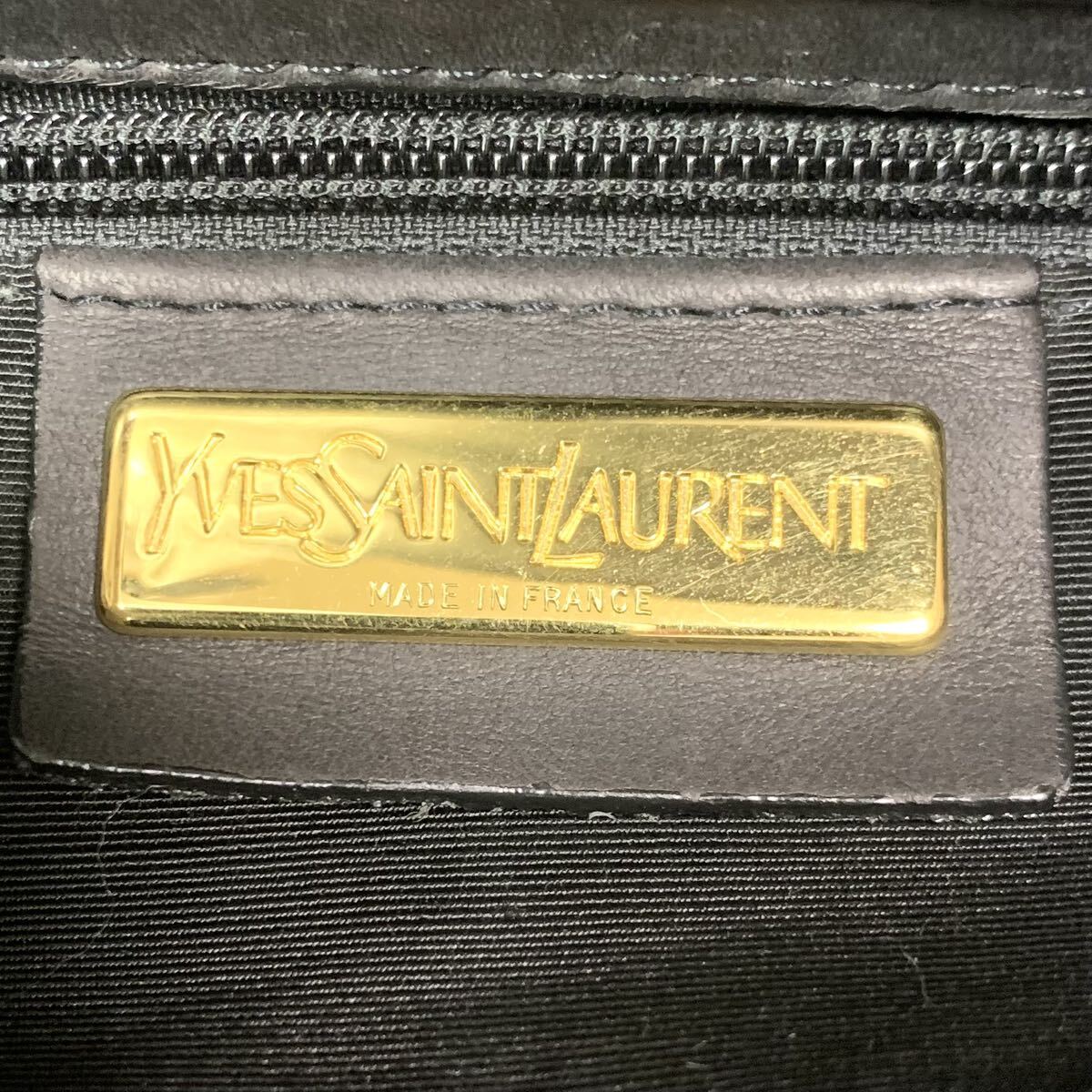 美品 希少 ●YVES SAINT LAURENT イヴ サンローラン ハンドバッグ ステッチ ハラコ レザー 本革 カーキ グリーン系 緑系 ヴィンテージ_画像9