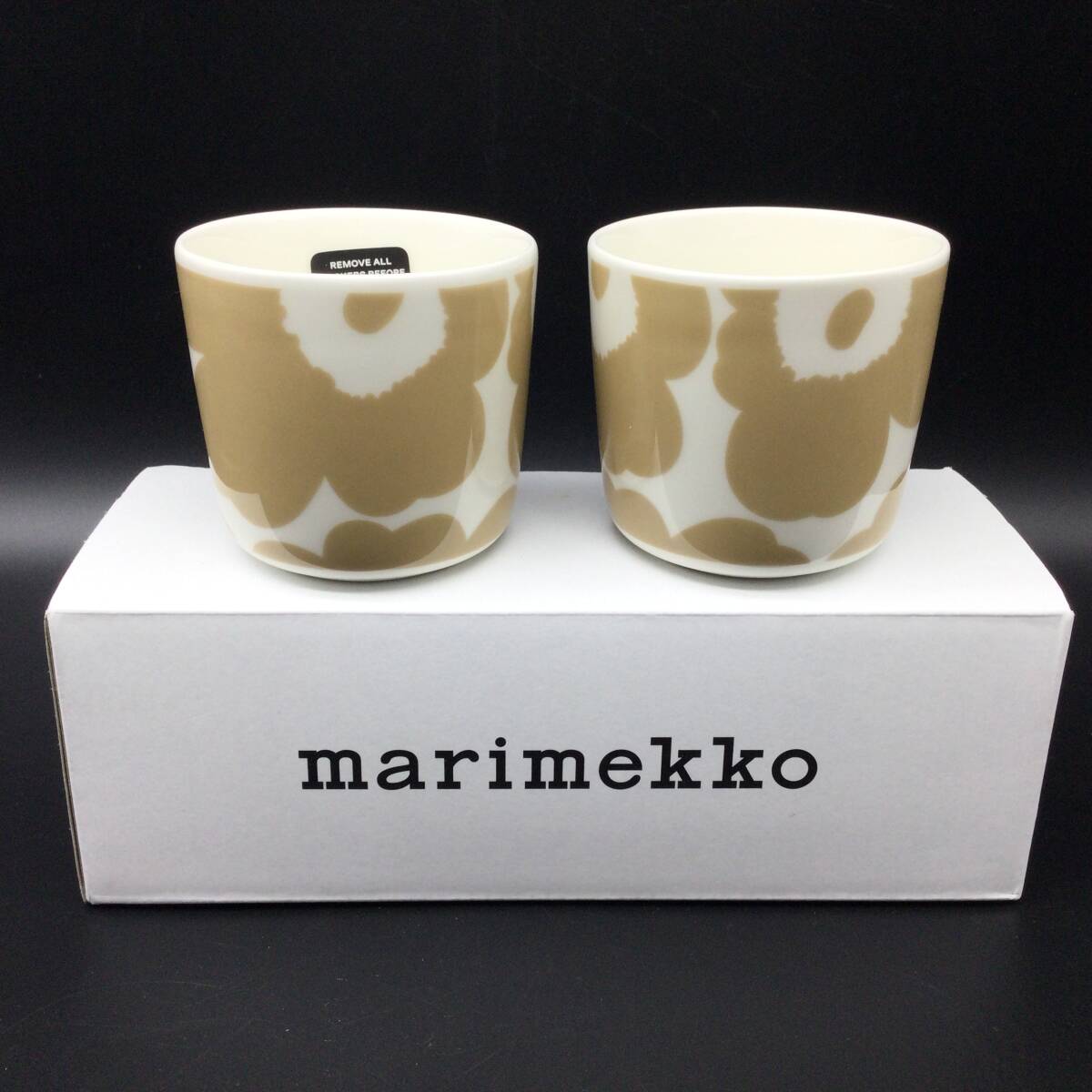 【1868】未使用 マリメッコ marimekko UNIKKO K.KUPPI ウニッコ ラテマグカップ ペア 2客 ホワイト×ベージュ 北欧食器_画像1