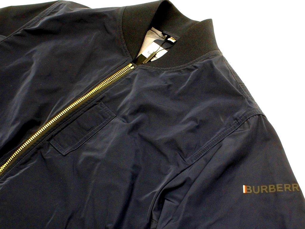 25万新品◆54=XL◆BURBERRYバーバリー◆紺 ライトウェイト 中綿入り襟裾リブ編み切り替えボンバージャケット『EDDISON』1円の画像3