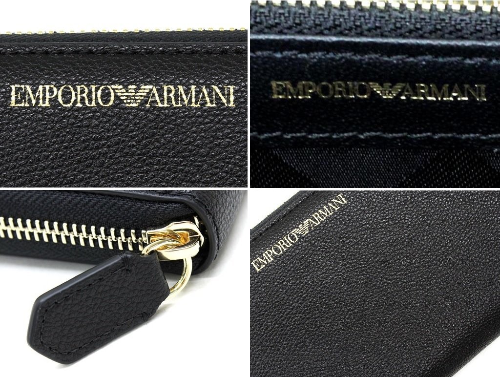 7万新品◆EMPORIO ARMANI アルマーニ 黒ロゴ入りレザーラウンドジップ長財布1円_画像8