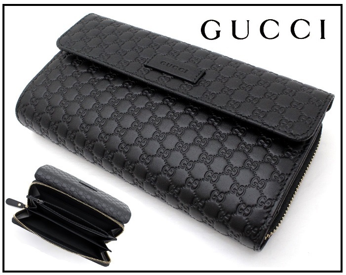 13万新品◆GUCCI グッチ 黒マイクロGG大容量長財布1円_画像1