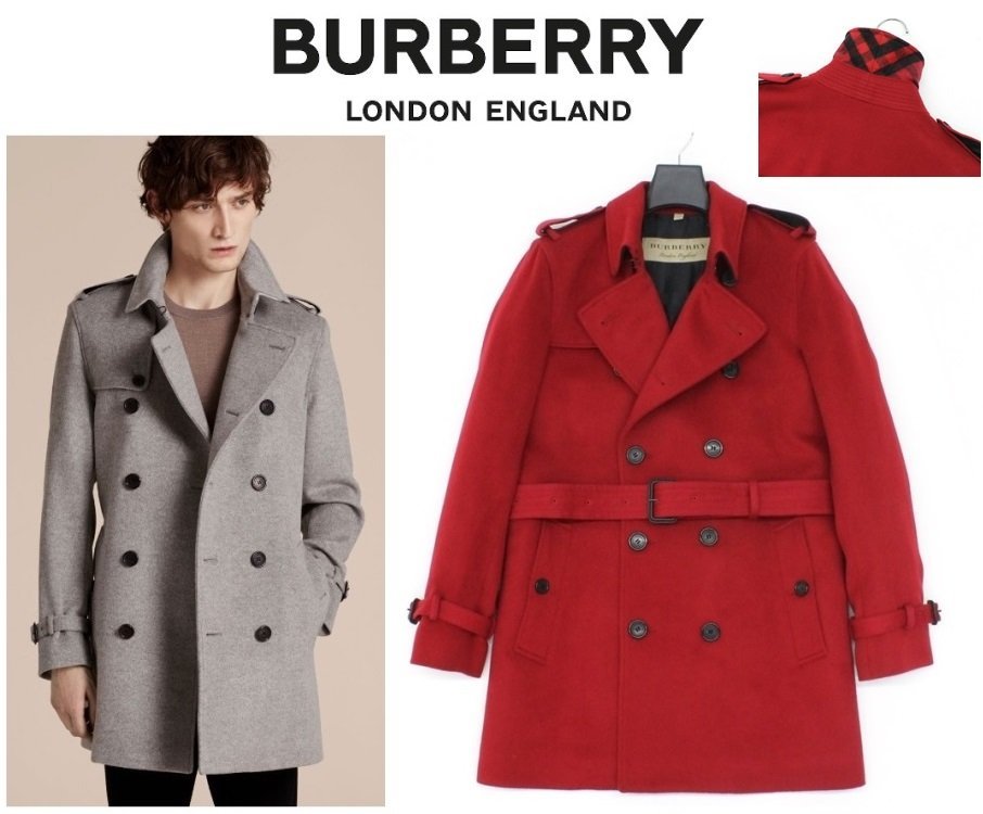 31万新品◆52=XL◆バーバリージャパン◆BURBERRYカシミア混ウール ケンジントン トレンチコート赤1円_画像1