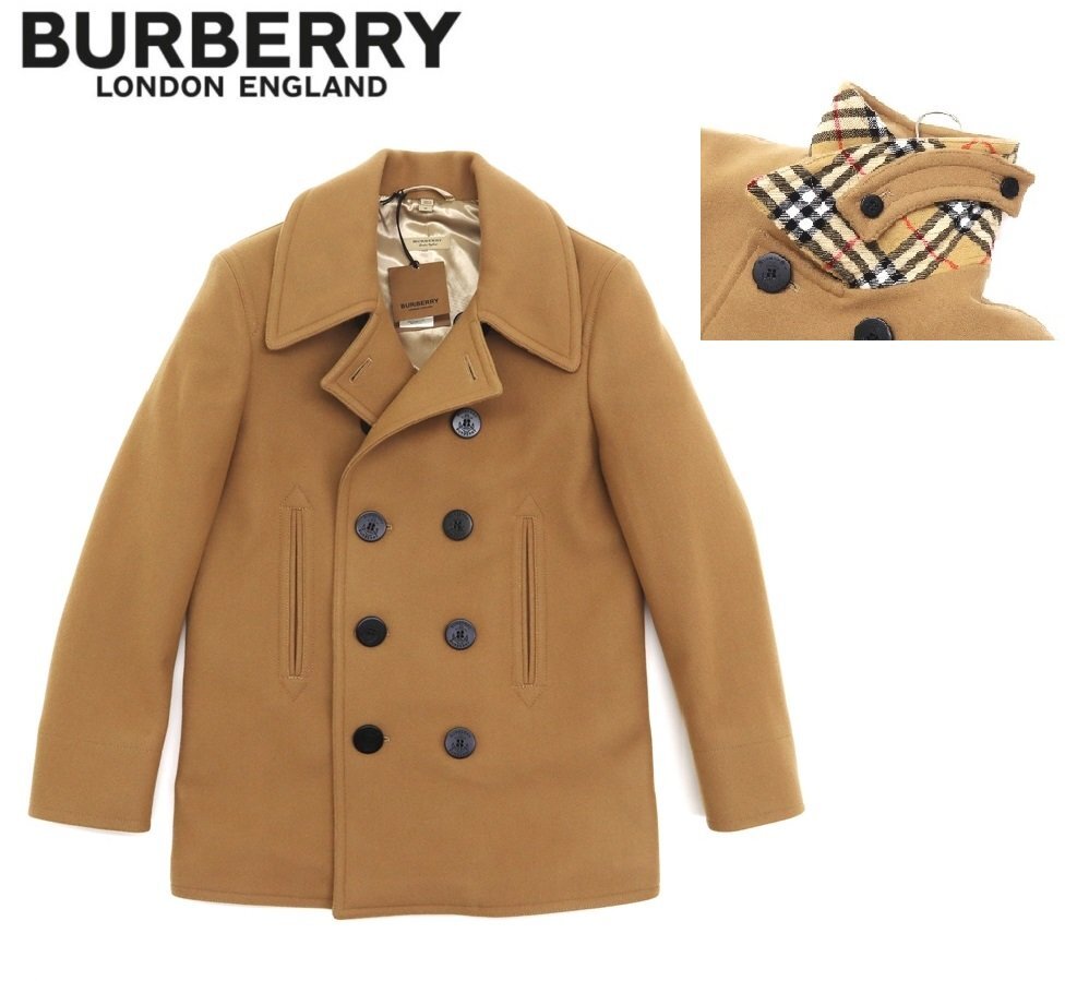 32万新品◆50=L◆BURBERRYバーバリー◆錨ボタンウールブレンドPコート『CLAYTHORPE』キャメル 1円_画像1