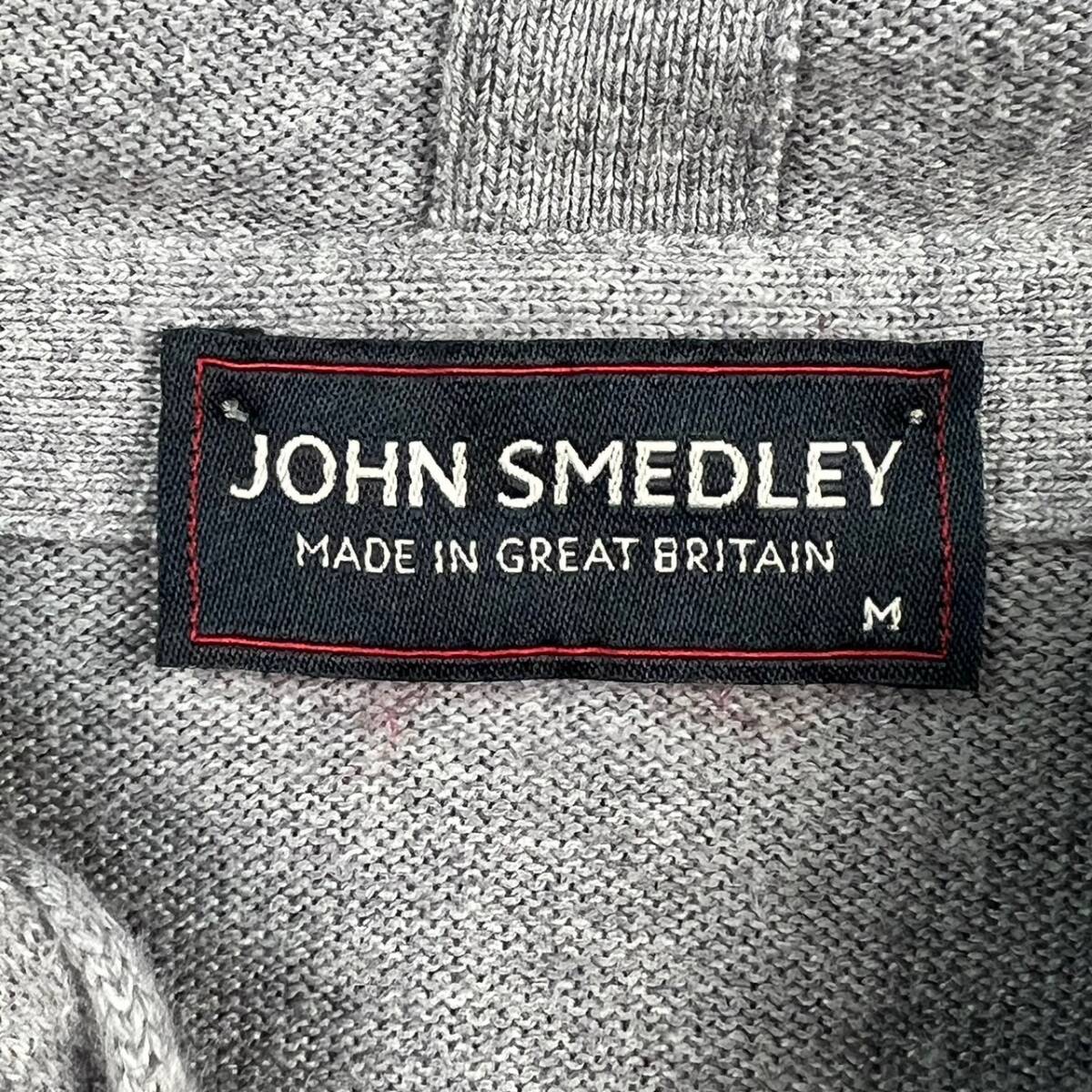 Wl968 英国製 JOHN SMEDLEY ジョンスメドレー ニット パーカー フーディー ジップアップ ジャケット コットン 100% 刺繍 グレー メンズ_画像7