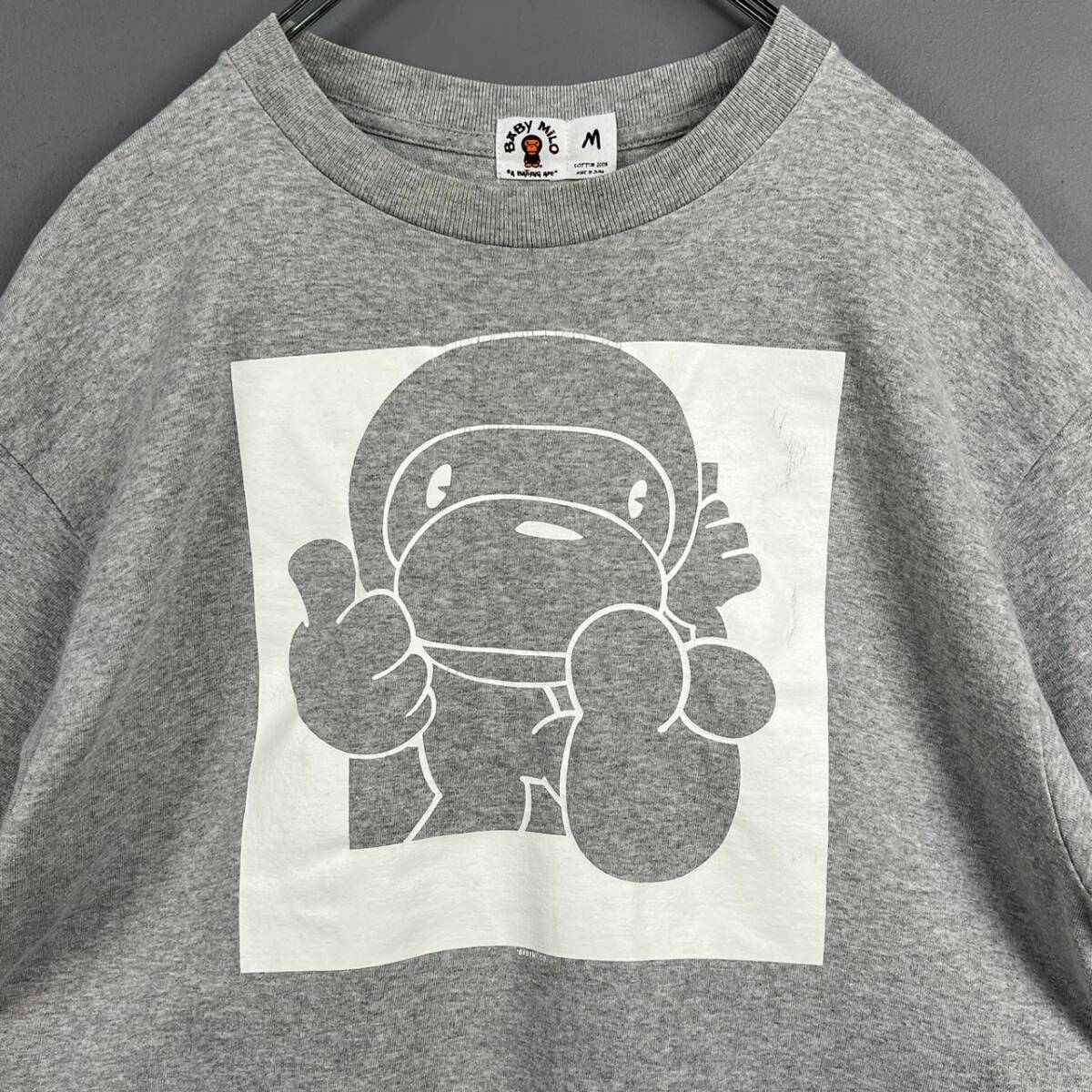 Wm097 日本製 BABY MILO APE アベイシングエイプ 半袖 Tシャツ グラフィックT ロゴT キャラT 袖裾シングル グレー メンズ_画像3