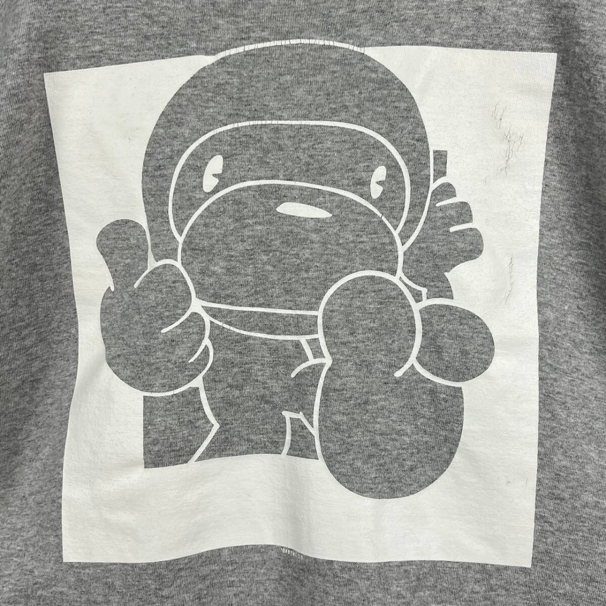 Wm097 日本製 BABY MILO APE アベイシングエイプ 半袖 Tシャツ グラフィックT ロゴT キャラT 袖裾シングル グレー メンズ_画像5