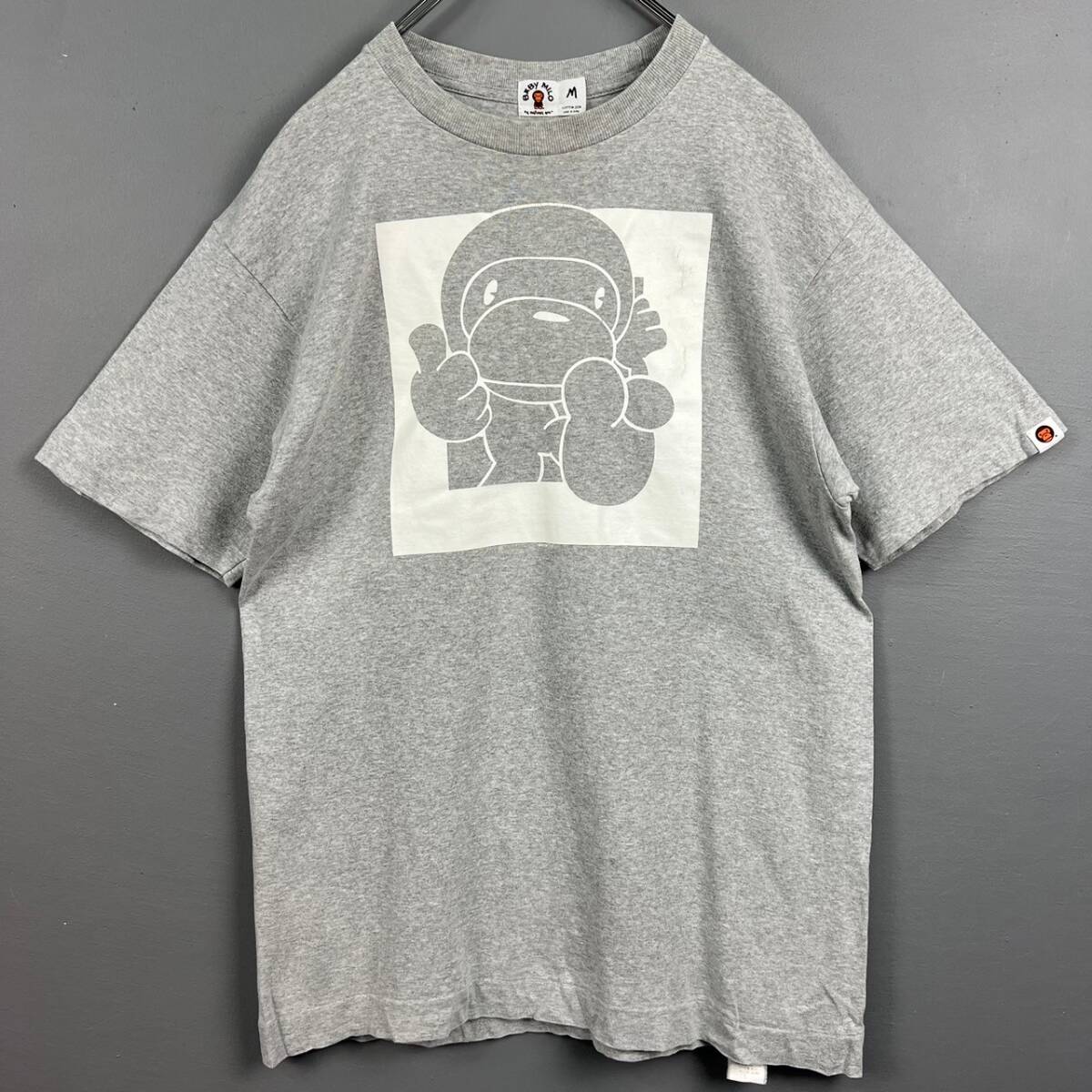 Wm097 日本製 BABY MILO APE アベイシングエイプ 半袖 Tシャツ グラフィックT ロゴT キャラT 袖裾シングル グレー メンズ_画像1