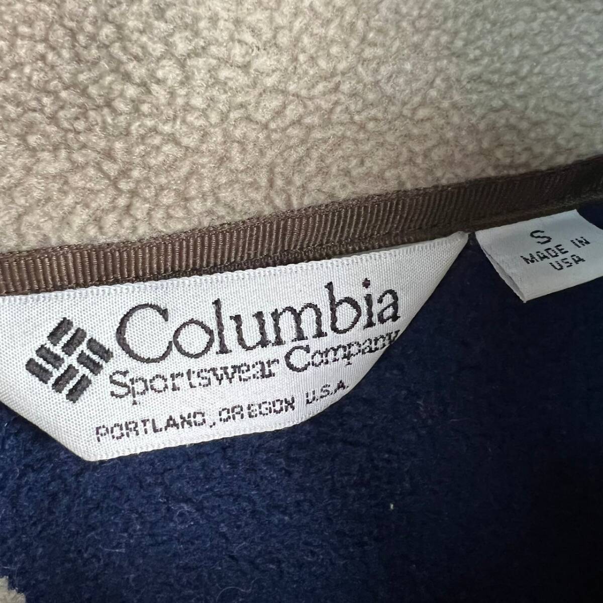 Wm200 USA製 90s Columbia コロンビア フリースジャケット ジップアップ ハイネック ロゴ刺繍 ネイビー 紺 メンズ ゆったり_画像6