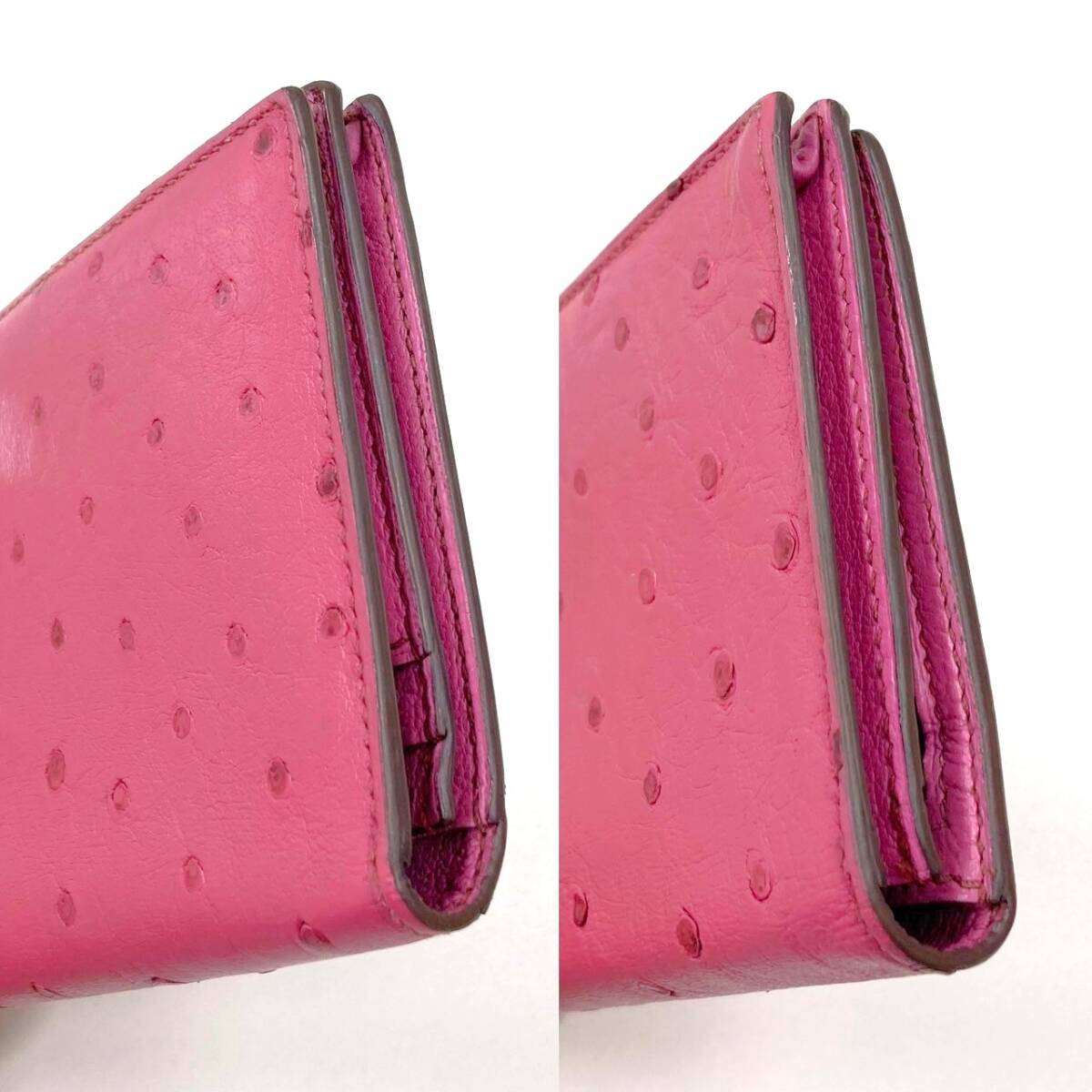 エルメス ベアンスフレ 長財布 オーストリッチ フューシャ/S金具 エルメスベアンスフレオーストリッチ長財布フューシャピンク□L刻印