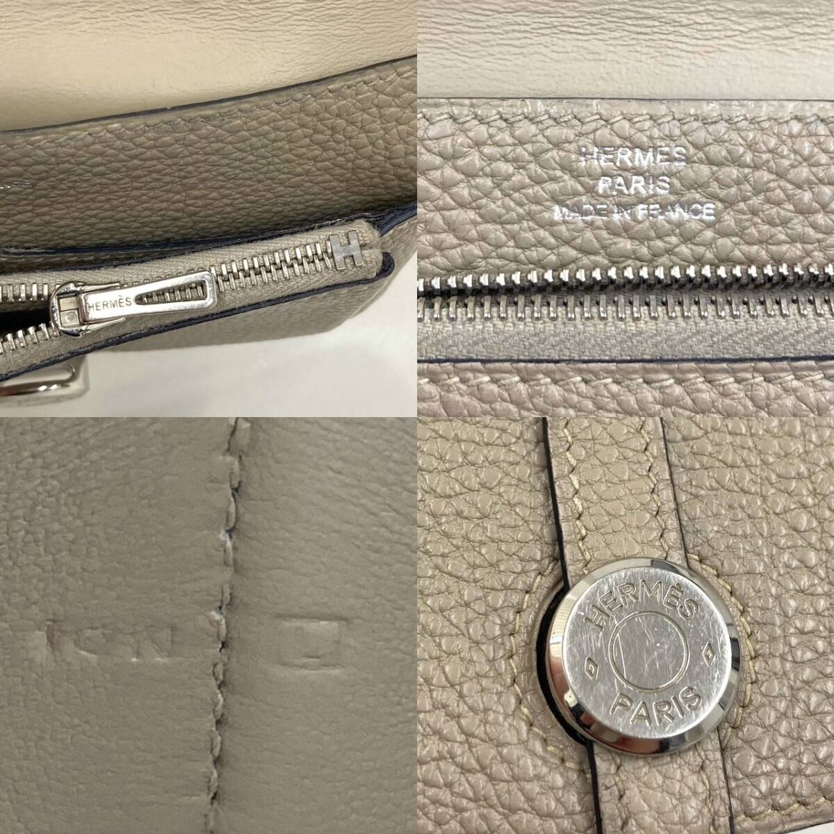 美品☆ エルメス ドゴンコンパクト トリヨンクレマンス エトゥープ □L刻印 美品☆エルメスドゴンコンパクトトリヨンクレマンスエトゥープ