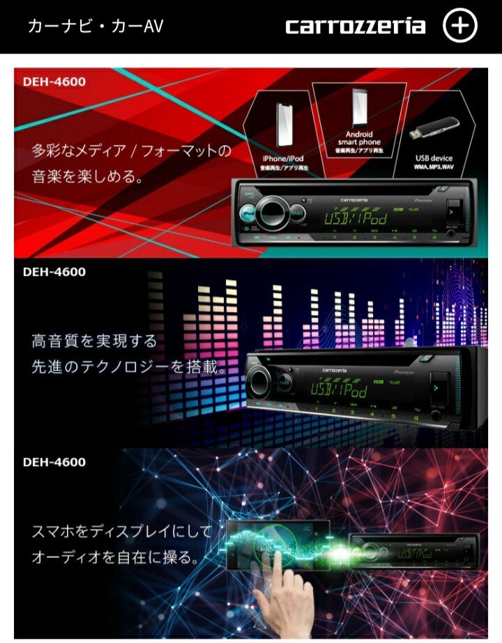 ★取り付け簡単★24Vトラック用！新品オーディオポン付け！カロッツェリアDEH-4600！ CD/USB/AUX/FM.AM！12色22万通り！ワイドFM対応！_画像2