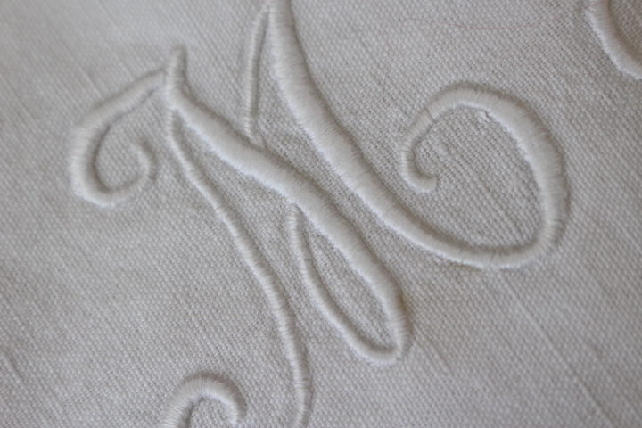  France antique *linen initial entering napkin 2 pieces set 