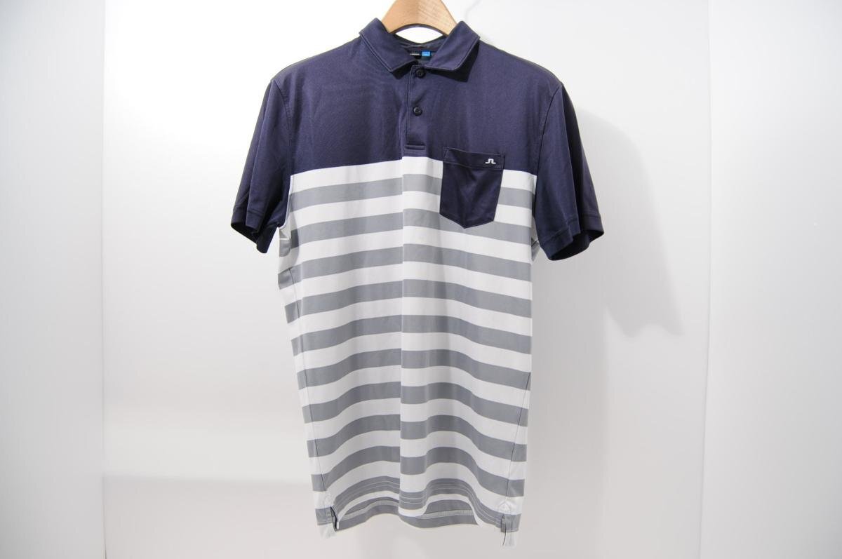 coco*J. Lindberg * polo-shirt with short sleeves * navy blue * white × gray / border * navy *M*USED* cat pohs shipping possible *61661