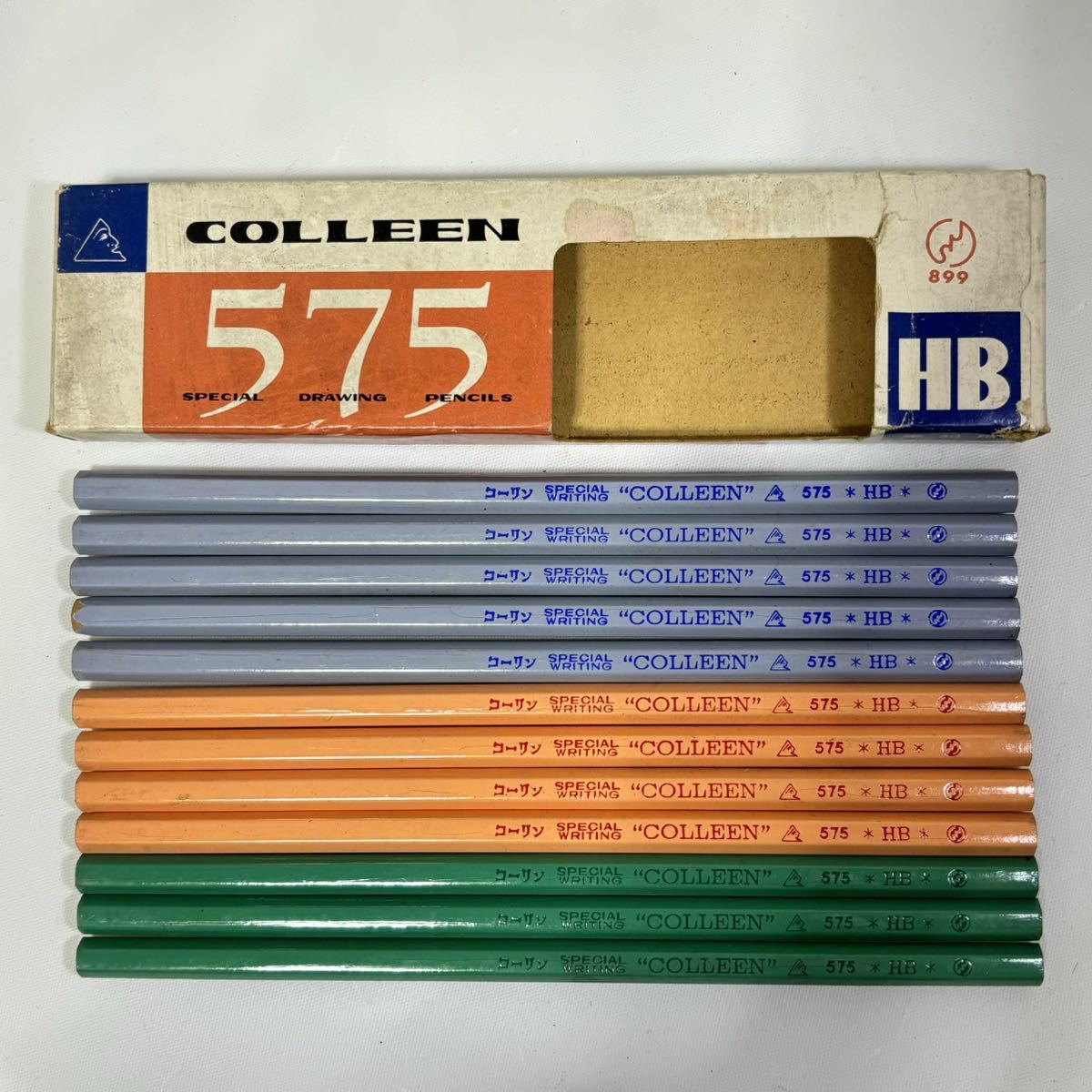 コーリン鉛筆 SPECIAL WRITING COLLEEN 575 HB 昭和レトロ えんぴつ DRAWING PENCILS 筆記用具 文房具 未使用 1ダース 水色 オレンジ 緑色_画像1