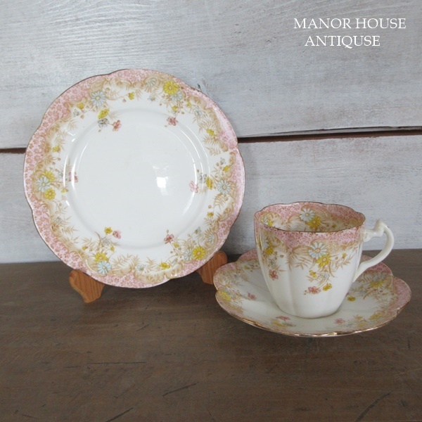 イギリス製 Wileman&Co ワイルマン アンティーク 1896年 カップアンドソーサー プレート トリオ 英国 tableware 1430sc