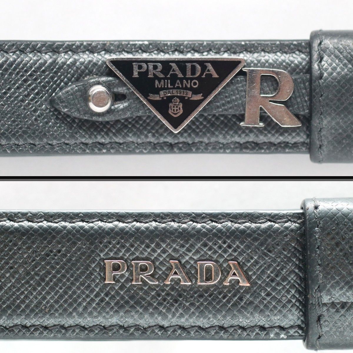 ◇プラダ◇ PRADA ロゴ / グレー / バッグチャーム ＆ キーホルダー サフィアーノレザー