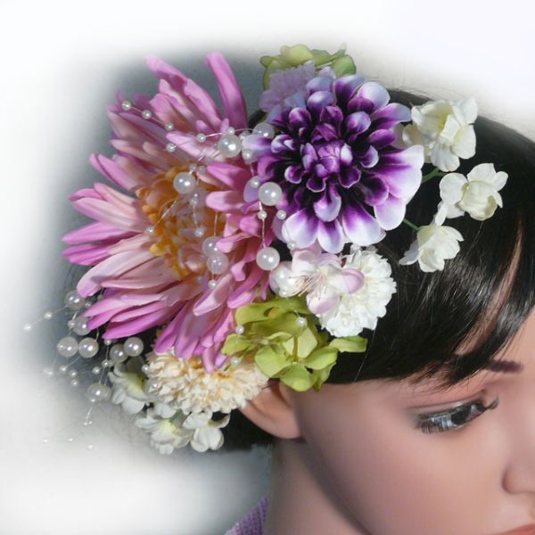 髪飾り 成人式 卒業式 結婚式 花　大輪の菊 ピンク 振袖 袴 浴衣 和装 着物 マム かんざし(1)_パールビーズは別売りです