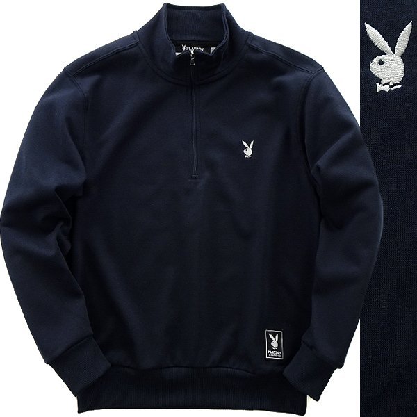 新品 プレイボーイ 裏毛 ハーフジップ スウェット LL 紺【33055_79】 PLAYBOY メンズ プルオーバー トレーナー スエット HALF ZIP_画像1