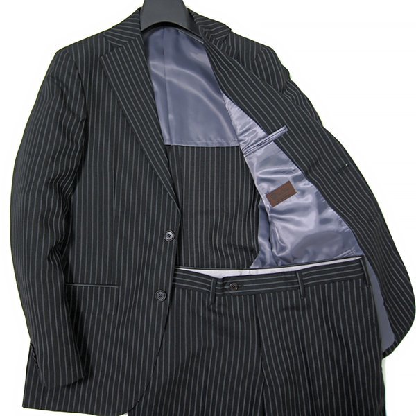 新品 ルシック 日本製 ウール モヘヤ ストライプ スーツ A5 (M) 黒 【NHVP17263_A】 メンズ ジャケット スラックス シングル ノータック_画像2