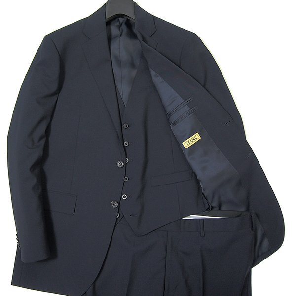  new goods ru Schic spring summer wool 2 pants 3 piece suit AB10 ( a little wide width 5L) navy blue [TK202101] Le Chic men's tropical plain single 