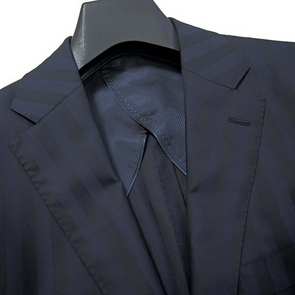 新品 ヒルトン 英国生地 Super160's ウール ストライプ スーツ AB5 (やや幅広M) 紺 【J57732】 JOHN CAVENDISH 春夏 メンズ ベンベルグの画像4