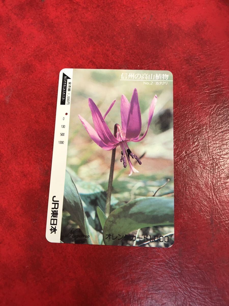 C298 1穴 使用済み オレカ JR東日本 長野支社 信州の高山植物シリーズ2 カタクリ 一穴 オレンジカードの画像1