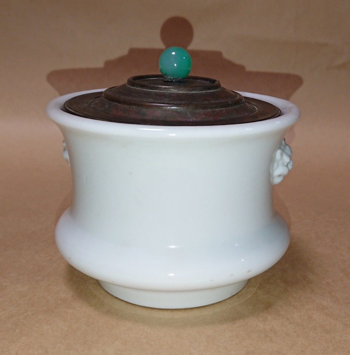 陶製 香炉「白磁香爐」銅製蓋付 書家の愛蔵品 古玩 アンティーク_画像5