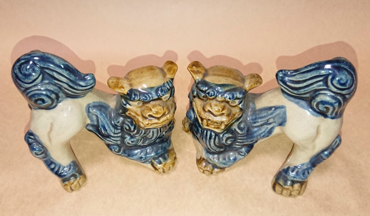 古物 沖縄 琉球 陶製 シーサー 一対 守護 書家の愛蔵品 古玩 置物_画像2
