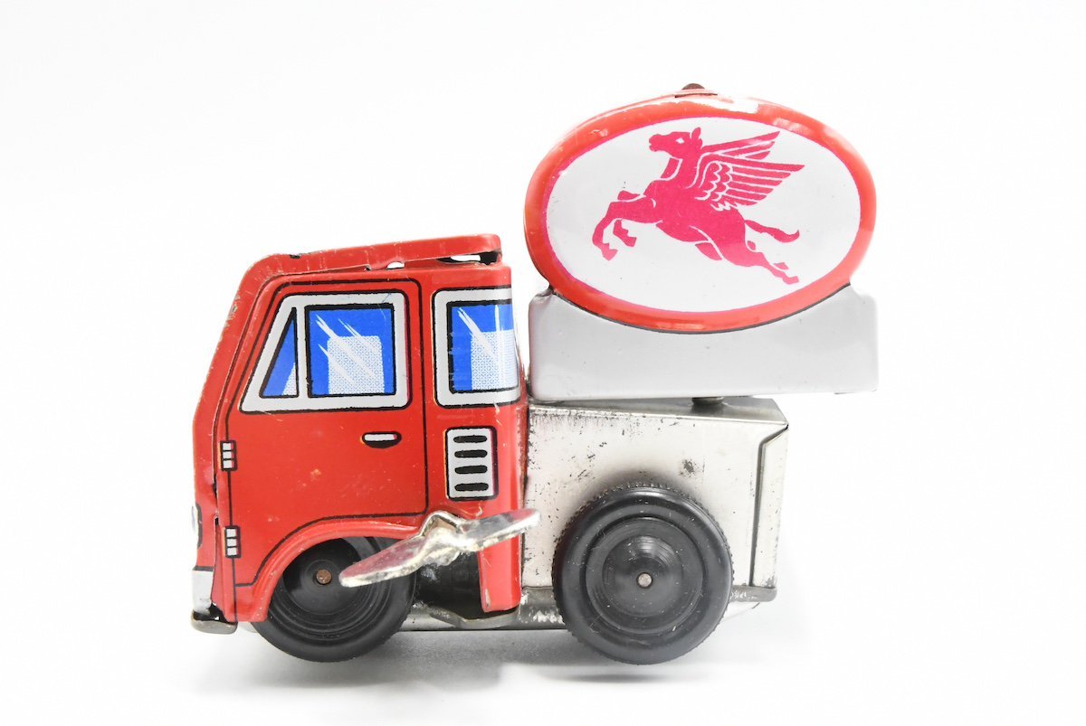 ガソリントラック GASOLINE CAR ゼンマイ式 WIND-UP TOY Mobilgas ブリキ おもちゃ 箱あり 20789270_画像9