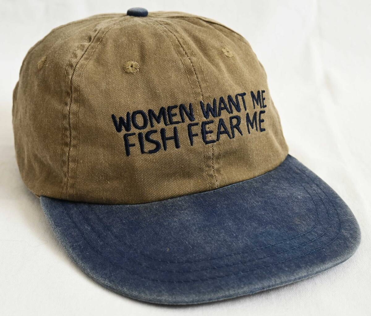  即決【90'sヴィンテージ/GO FISH】Women Want Me Fish Fear Me/2トーン キャップ/カーキ×ネイビー/フィッシング/ピグメント /om-242-10-3_画像1