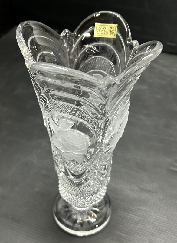 未使用美品 クリスタルガラス 花瓶/フラワーベース 2種セット KAMEI GLASS/カメイガラス KAGAMI CRYSTAL/カガミクリスタル 花器/花入の画像4