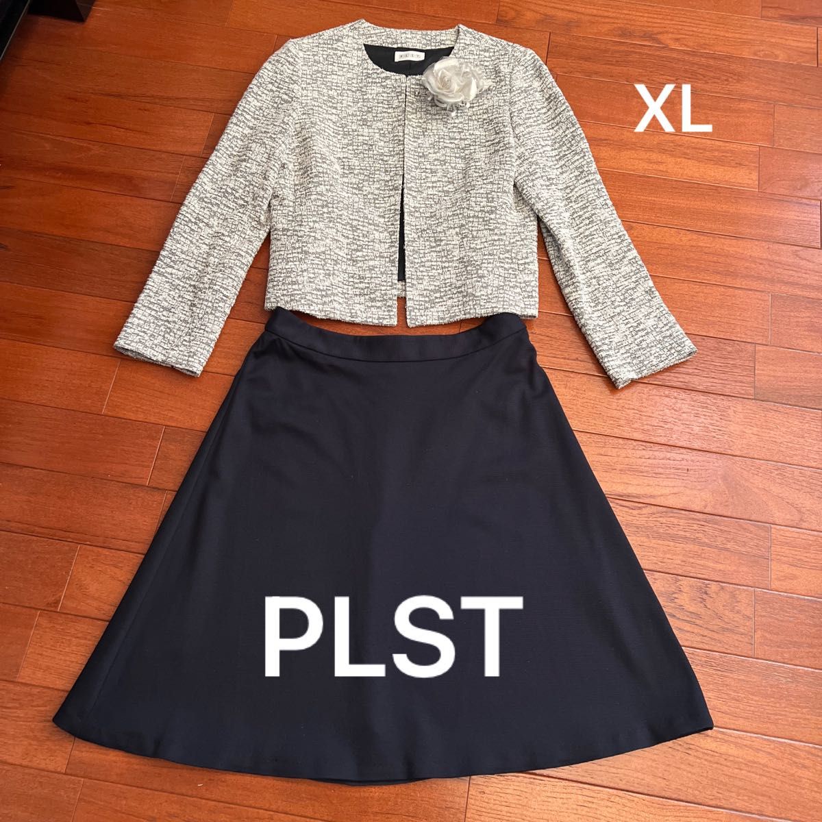 PLST ツイードジャケット&フレアースカート（紺）XLサイズ