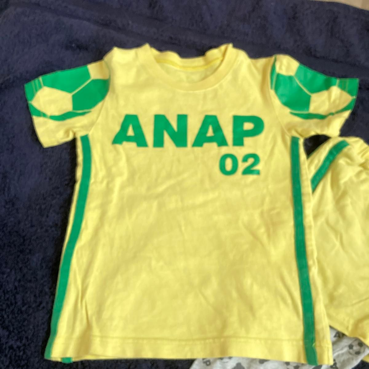 上下セット ハーフパンツ風　重ね着　ズボン　ANAP キッズ　セットアップ　100 ズボン　Tシャツ　ユニフォーム　サッカー