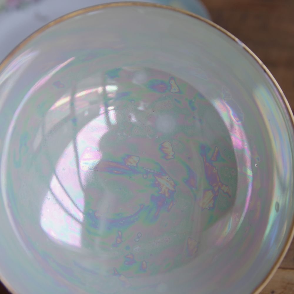 【訳あり】チェコスロバキア製 Epiag エピアグ アイスクリーム 脚付きカップ グラス パール加工 プレート 小皿 ヴィンテージ 食器 陶器 の画像6