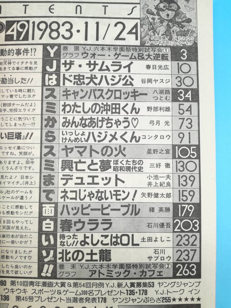 ■週刊ヤングジャンプ 1983年 11/24 NO.49 通巻No.190 ザ・サムライ/ド忠犬ハジ公/わたしの沖田くん/北の土龍/ヤマトの火/春ウララ_画像8