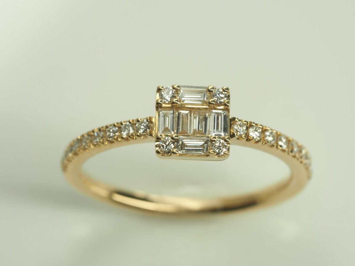 BELLESIORA bell si Ora square collection ring ring diamond 0.24ct 18 gold yellow gold K18YG 7 number 