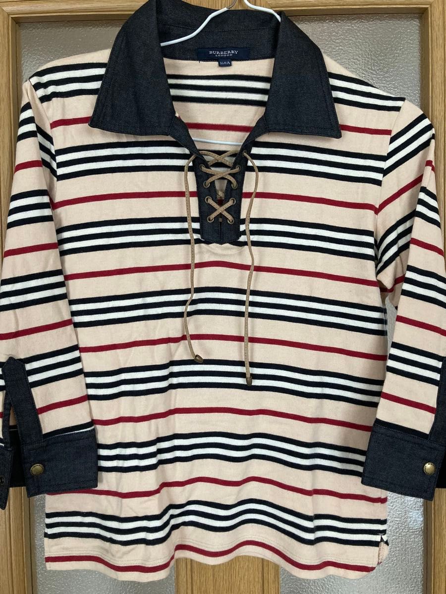 新品 未着用 Burberry トップス スキッパーシャツ 160A S M バーバリー 三陽商会 ボーダー柄